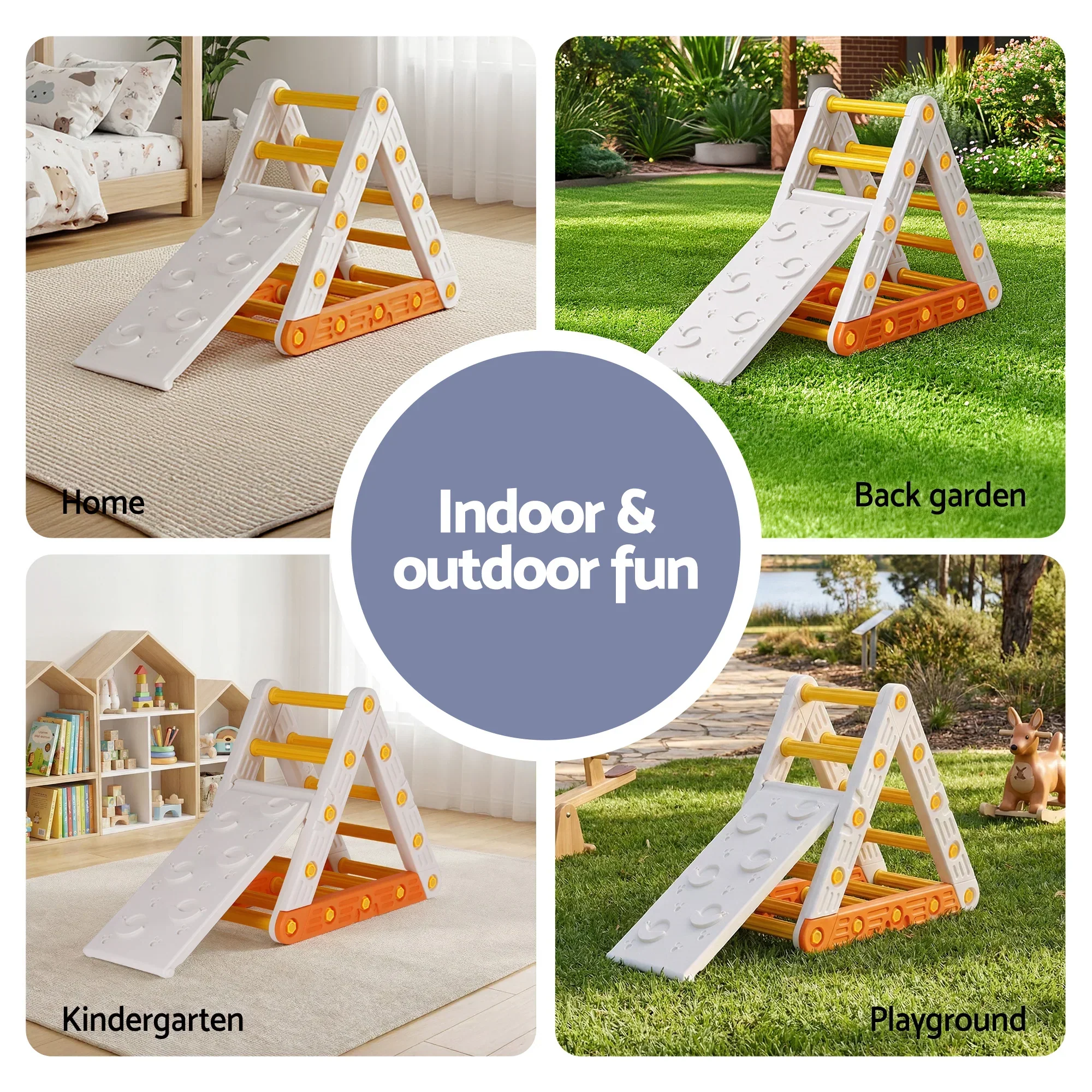 Kids Climbing Frame Set With Slide Indoor Outdoor Toddler Toys Pikler Triangle Climber - Image 5