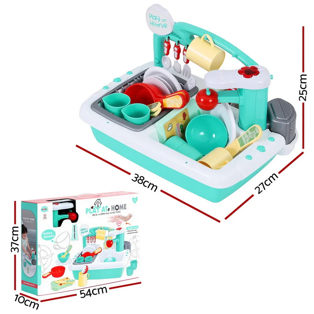 Kids Kitchen Play Set Play Pretend Sink Dishwasher Toys Green - Image 3
