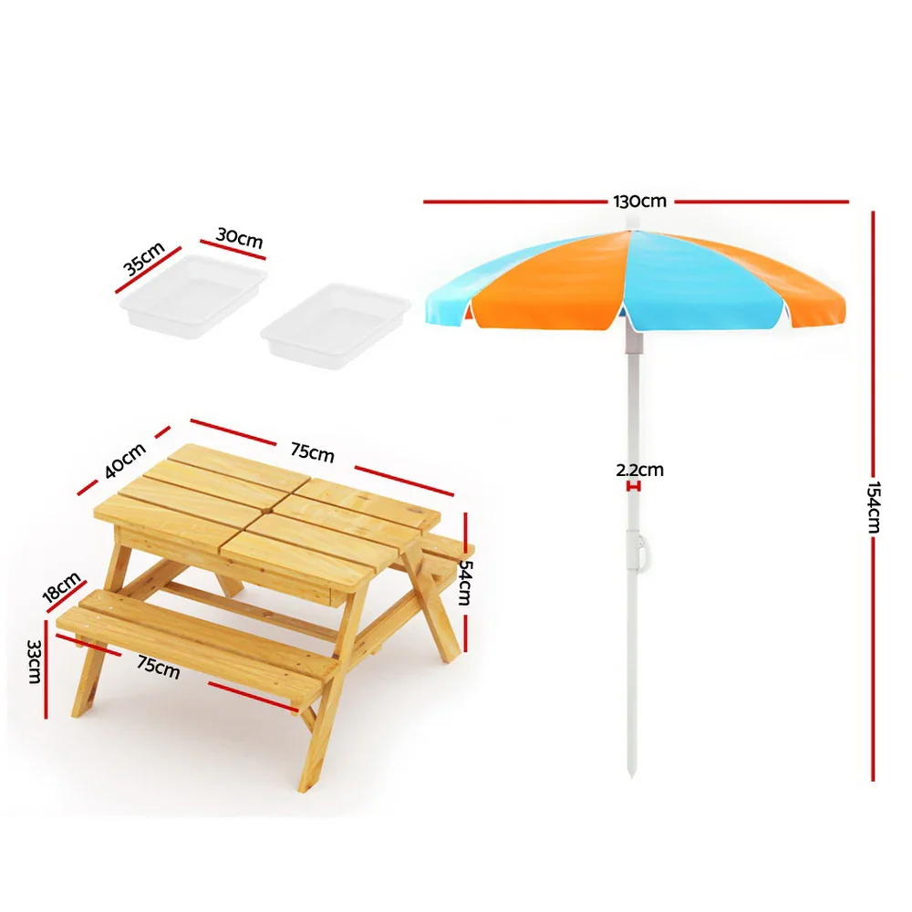Kids Outdoor Table and Chairs Picnic Bench Umbrella Set Water Sand Pit Box - Image 5