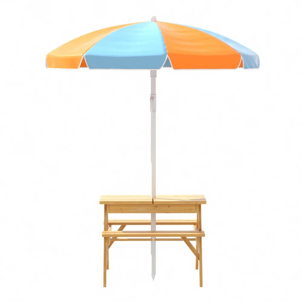 Kids Outdoor Table and Chairs Picnic Bench Umbrella Set Water Sand Pit Box - Image 8