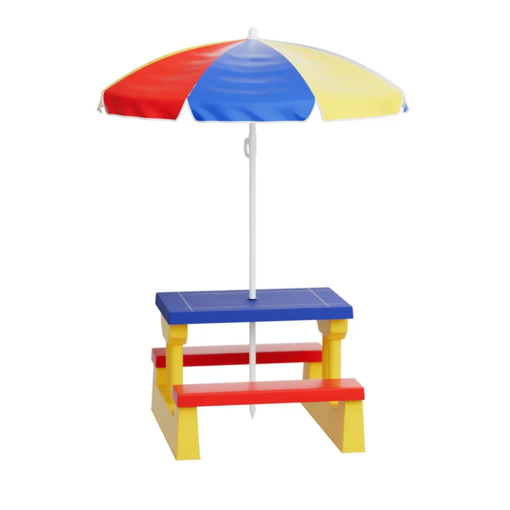 Kids Outdoor Table and Chairs Set Picnic Bench Umbrella Children Indoor - Image 6