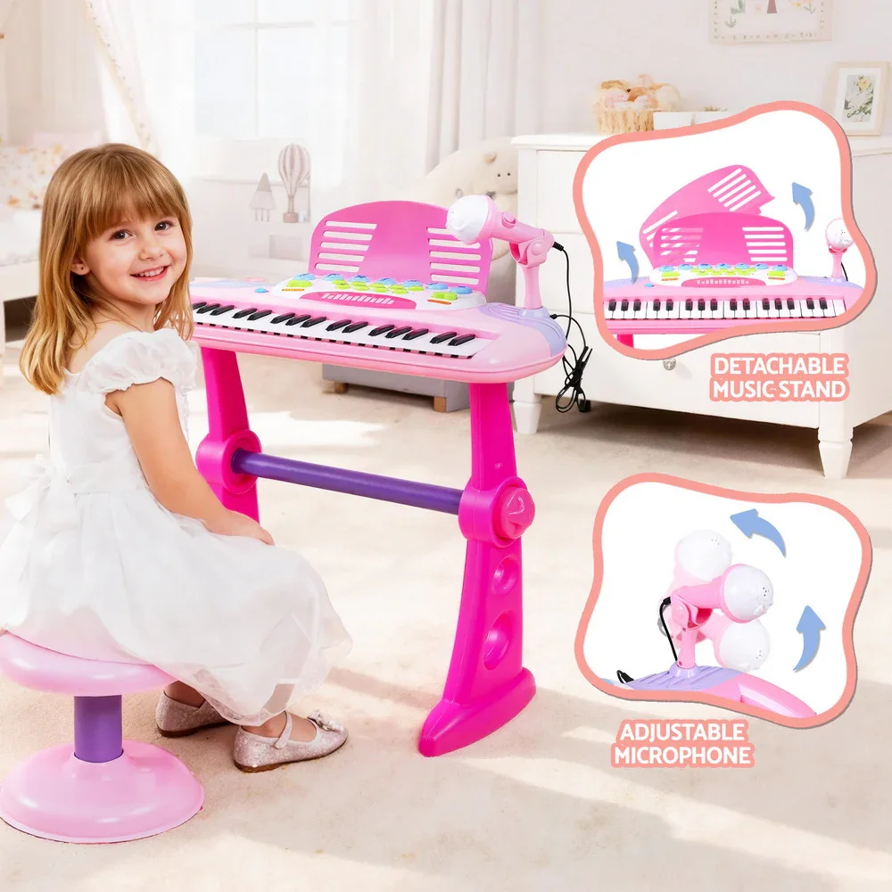 Kids Piano Keyboard 37 Keys Electronic Musical Instrument Set w/ Stool Microphone - Image 4