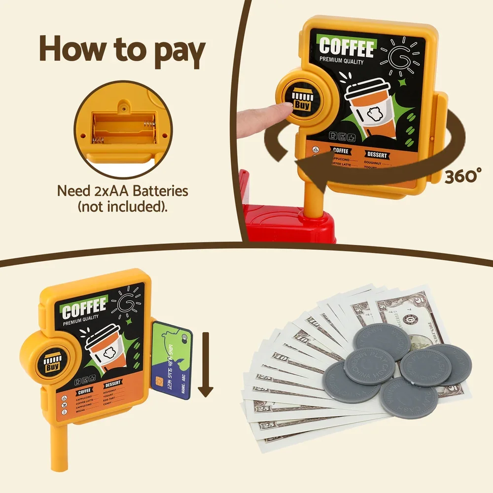 Kids Pretend Role Play Toy Coffee Shop with Coffee Maker Machine Play Money Food Tea Party Set - Image 7