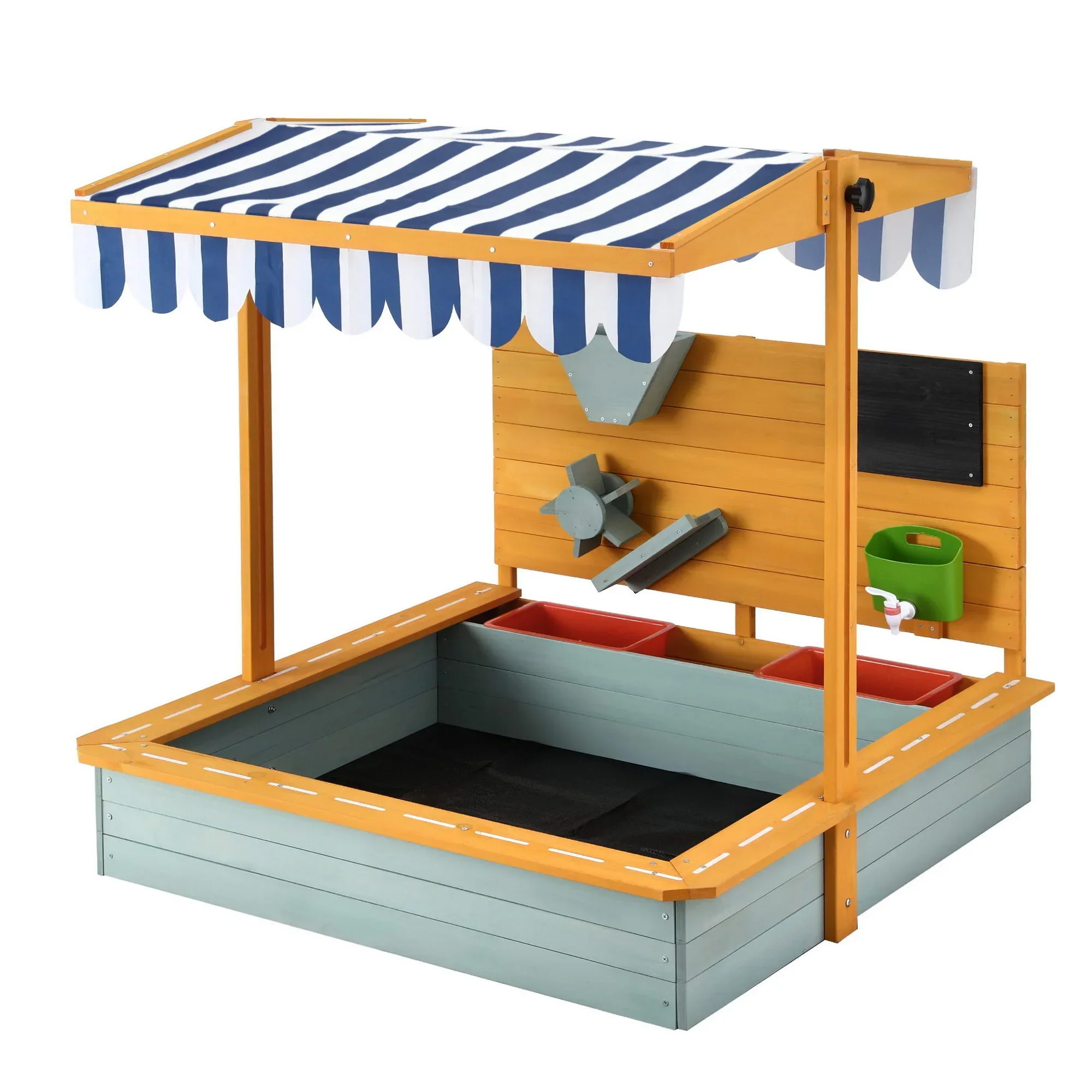 Kids Sandpit Wooden Canopy Sandbox With Cover Funnel Outdoor Toys 110cm Green - Image 8