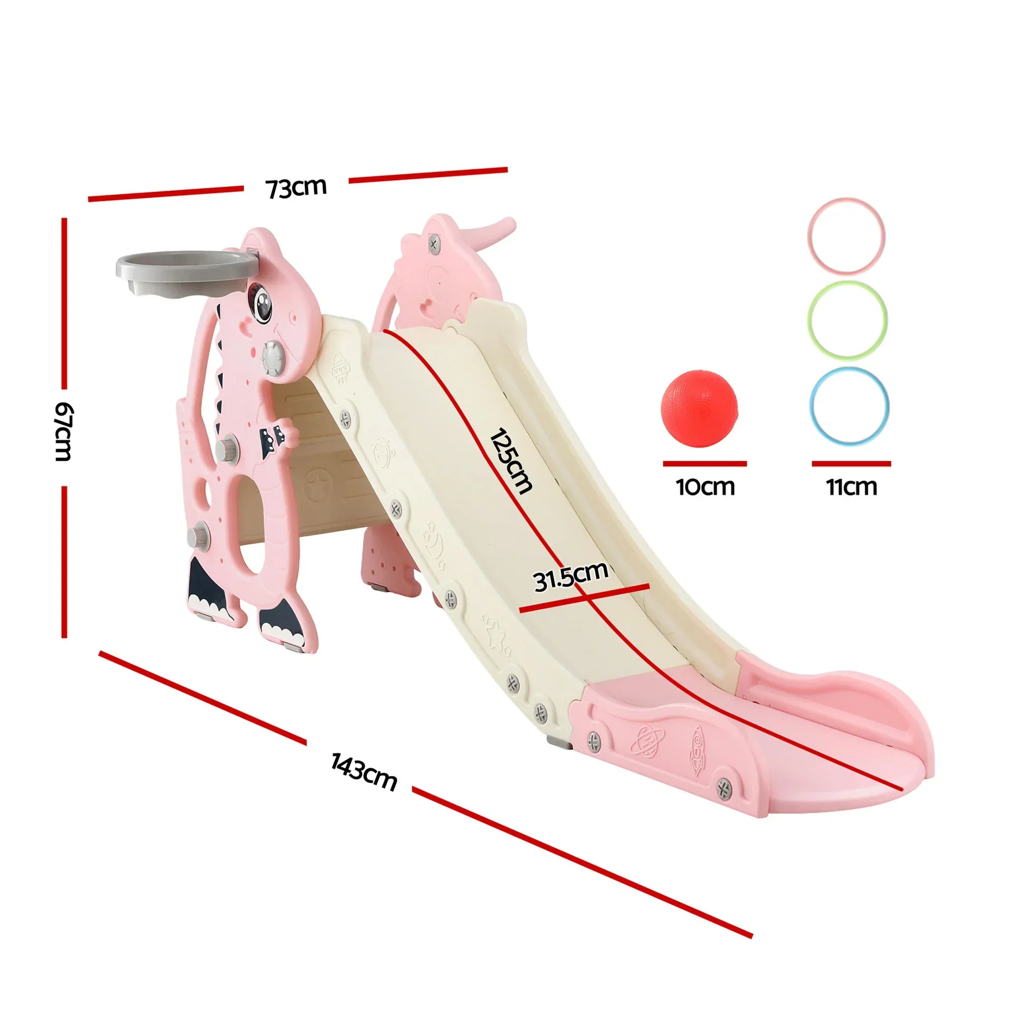 Kids Slide Set Basketball Hoop Outdoor Playground Toy Dragon 125cm Slide Pink - Image 5