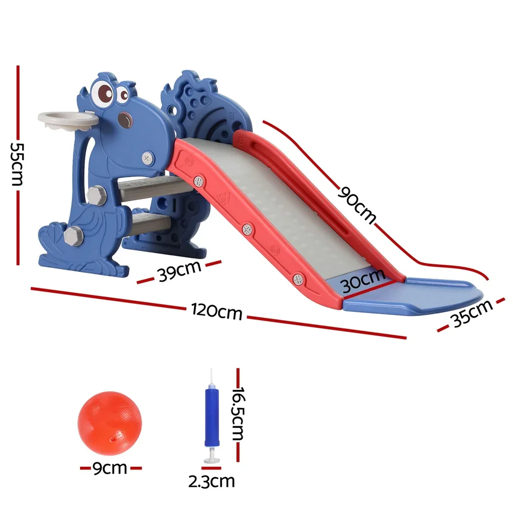 Kids Slide Set Basketball Hoop Outdoor Playground Toy Dragon 90cm Blue - Image 2