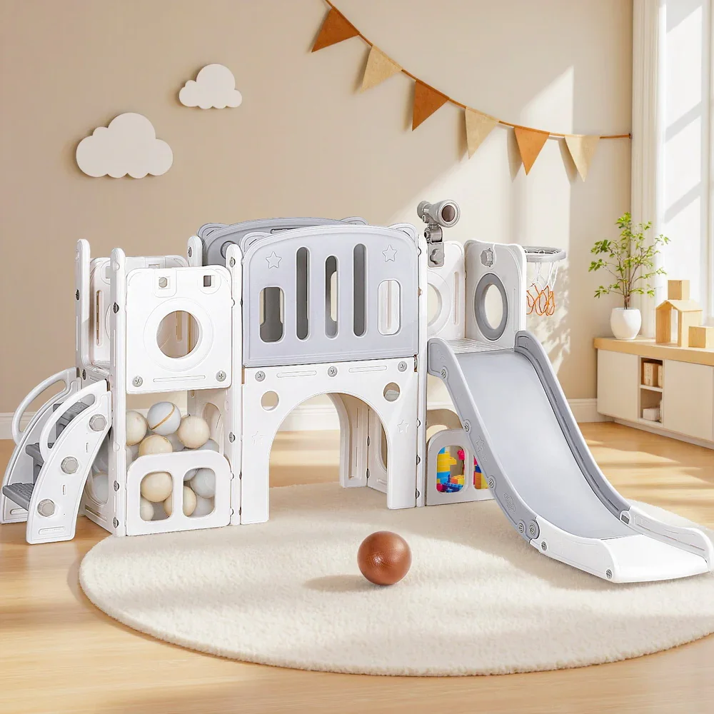 Kids Slide Swing Set Ball Hoop Rings Football Outdoor Toys - Image 8