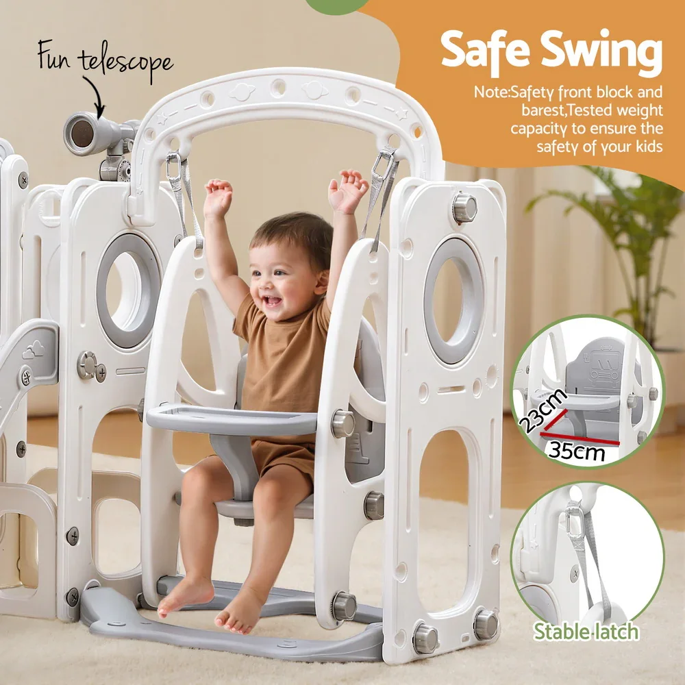 Kids Slide Swing Set Basketball Hoop Ring Football Outdoor Toys 132cm grey - Image 5
