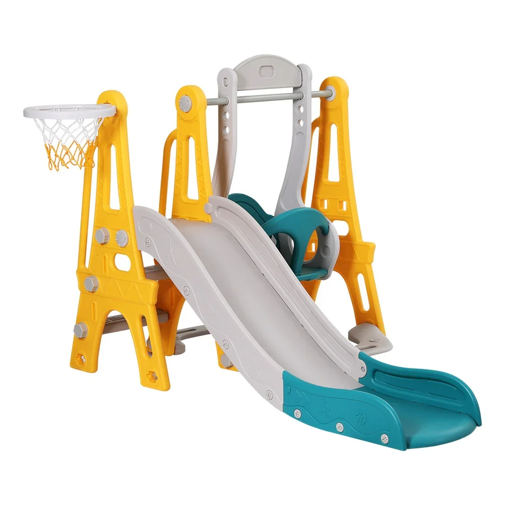 Kids Slide Swing Set Basketball Outdoor Toys Adjustable Height 140cm Green - Image 3