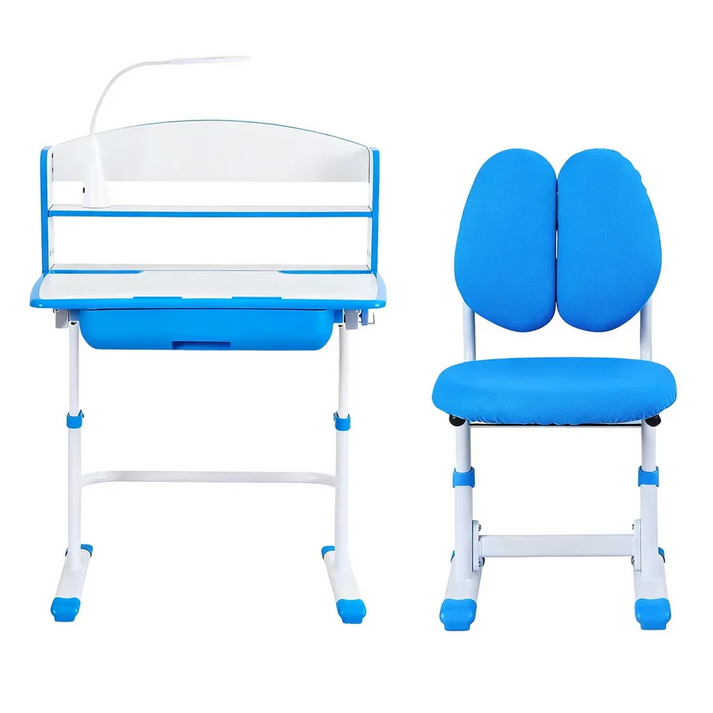 Kids Study Desk Chair Set Adjustable Ergonomic Table LED Lamp Blue - Image 3