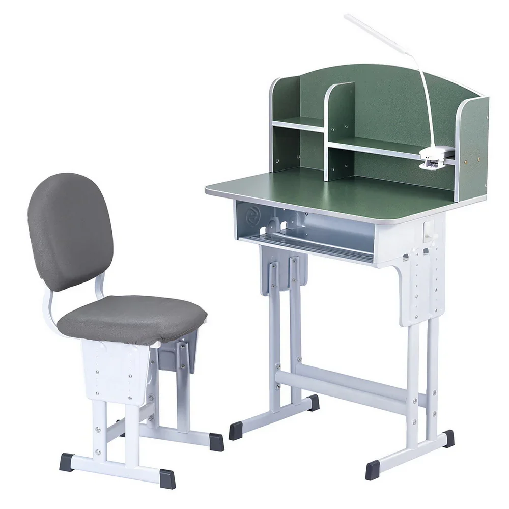 Kids Study Desk Chair Set Adjustable Ergonomic Table LED Lamp Green