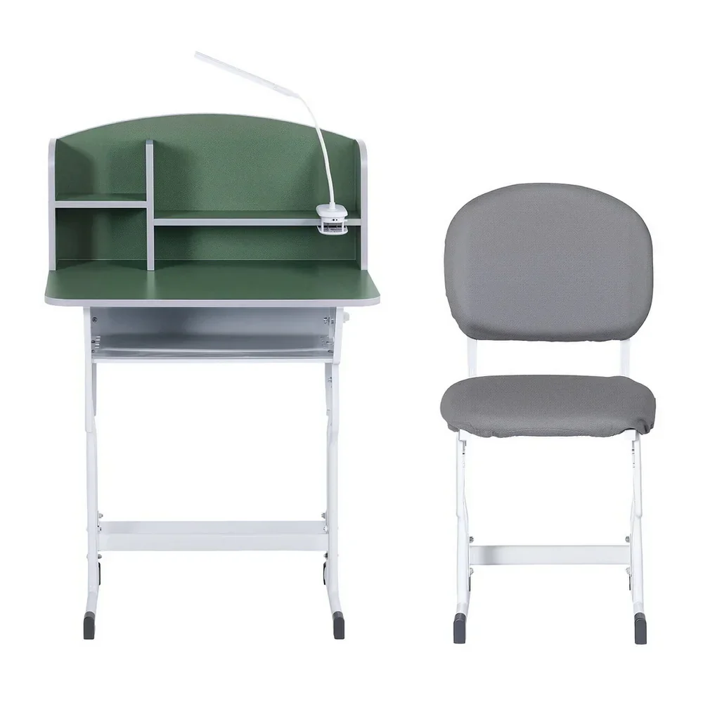 Kids Study Desk Chair Set Adjustable Ergonomic Table LED Lamp Green - Image 3