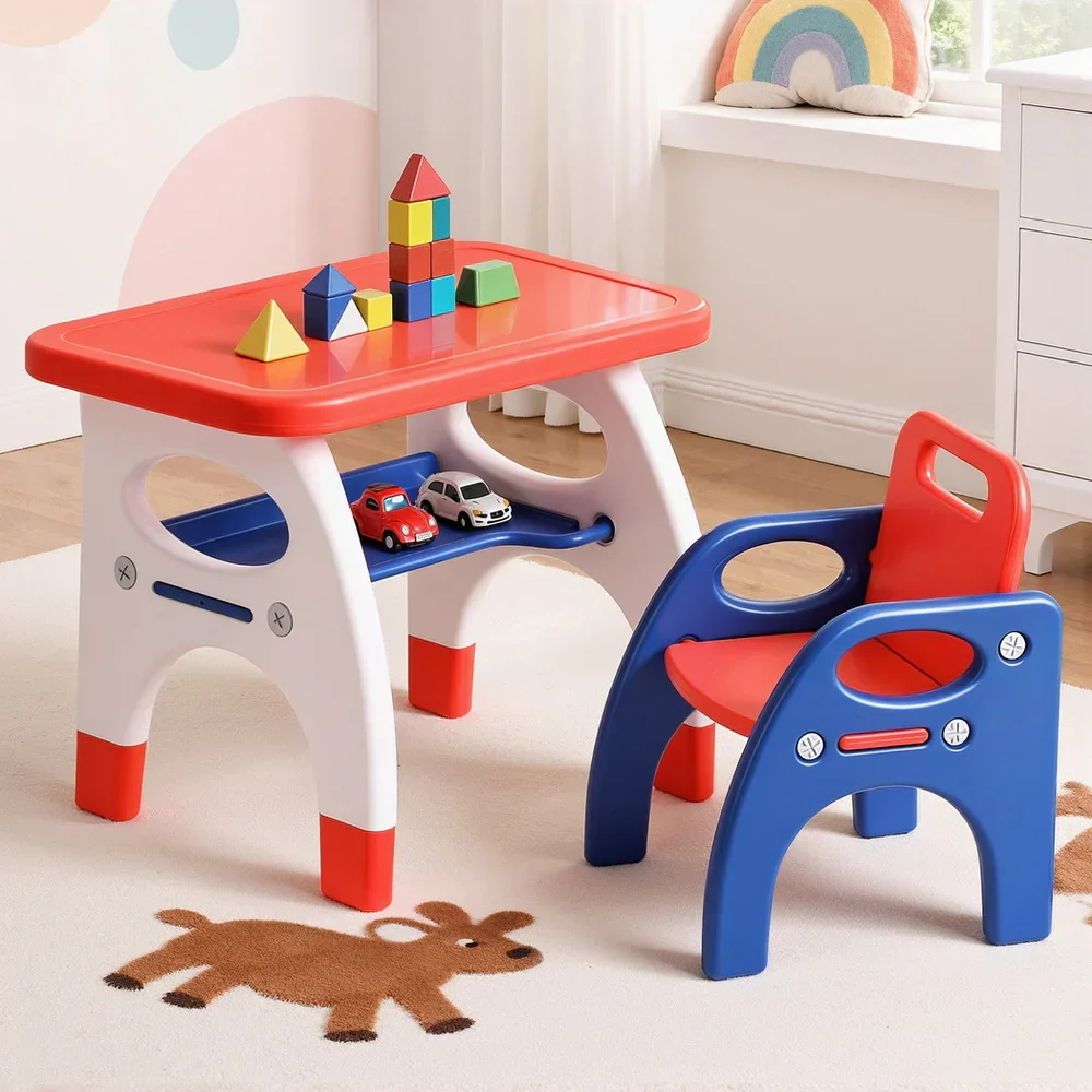 Kids Table and Chair Set HDPE Toddler Activity Play Set Orange/Yellow - Image 7