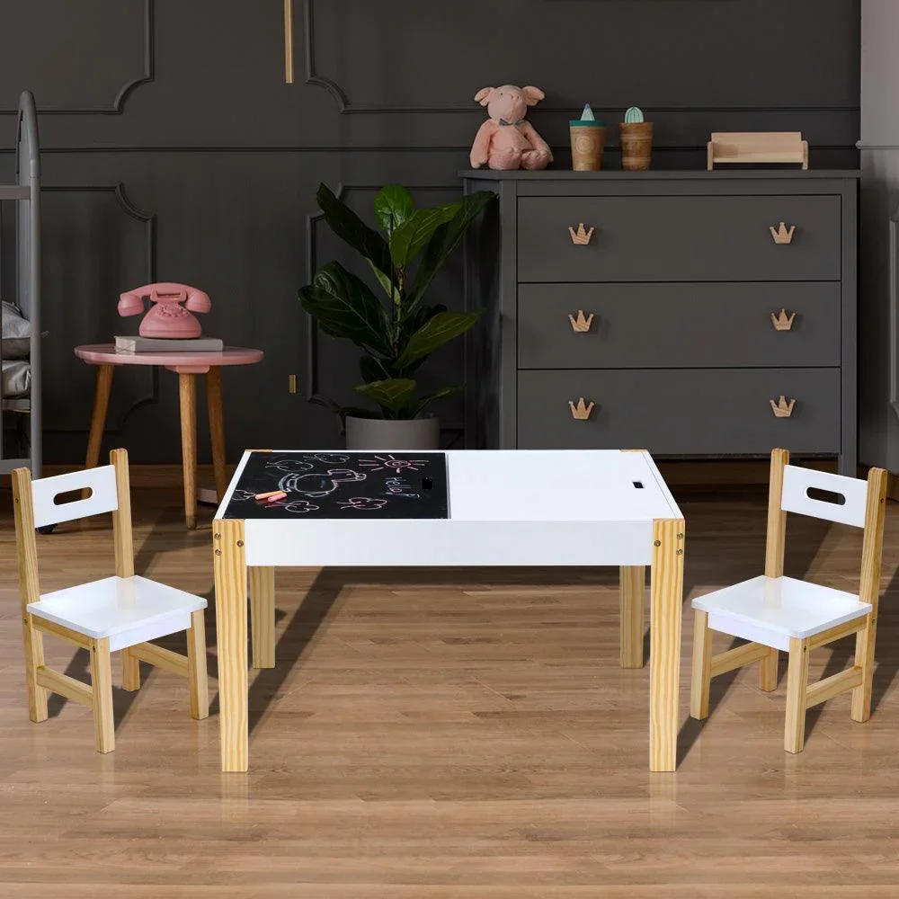 3PCS Kids Table and Chairs Set Storage Toys Play Activity Desk Chalkboard - Image 2