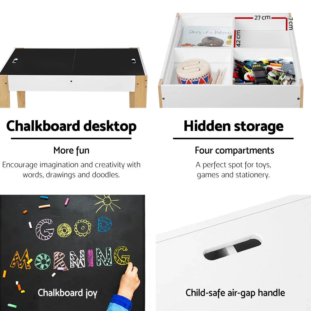 3PCS Kids Table and Chairs Set Storage Toys Play Activity Desk Chalkboard - Image 8
