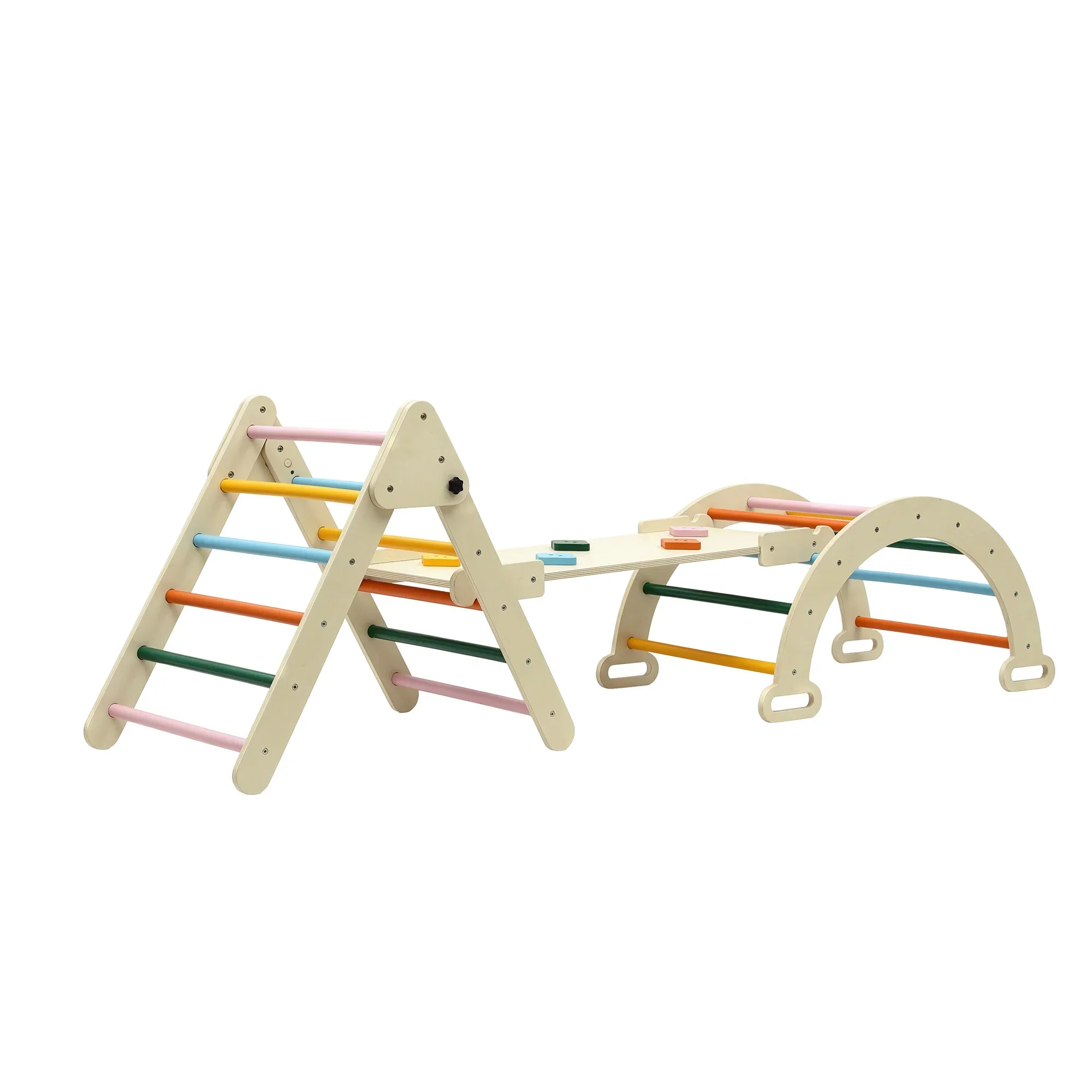 Kids Triangle Climbing Toys Set With Slide Indoor Outdoor Toddler Toys Pikler Climber With Arch - Image 3