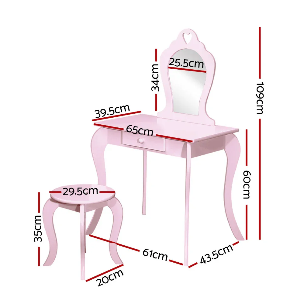 Kids Dressing Table Stool Set Vanity Mirror Princess Children Makeup Pink - Image 4