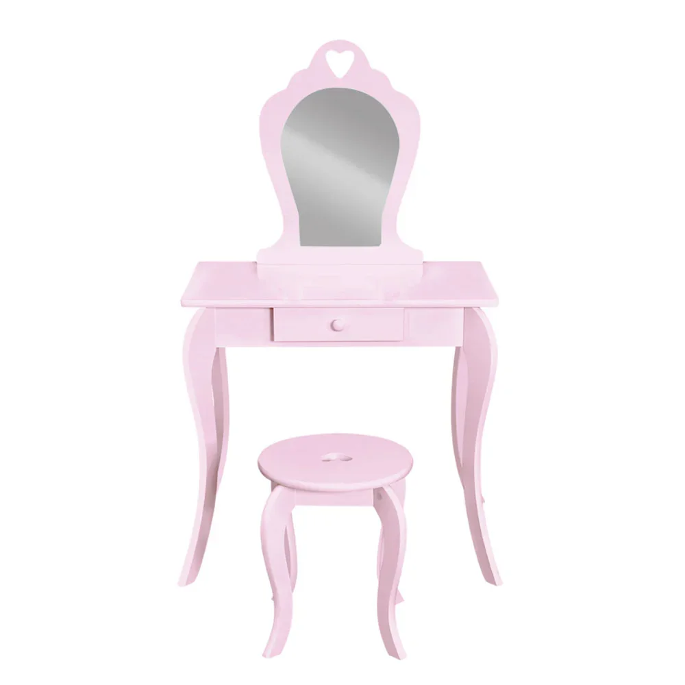 Kids Dressing Table Stool Set Vanity Mirror Princess Children Makeup Pink - Image 5