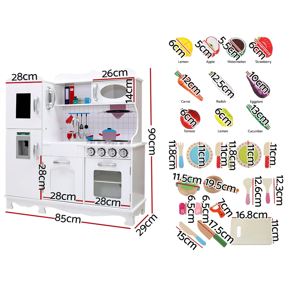 Kids Kitchen Play Set Wooden Pretend Toys Cooking Children Food White - Image 2