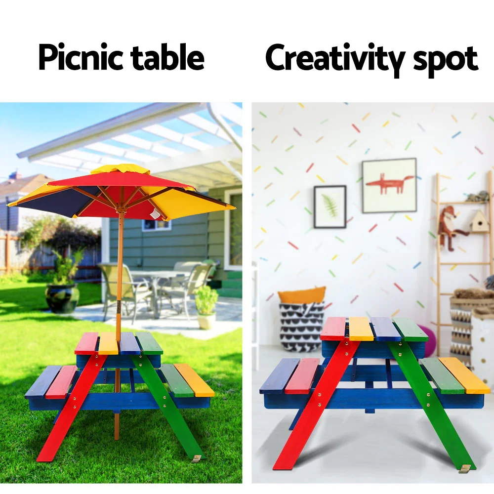 Kids Wooden Picnic Table Set with Umbrella - Image 5