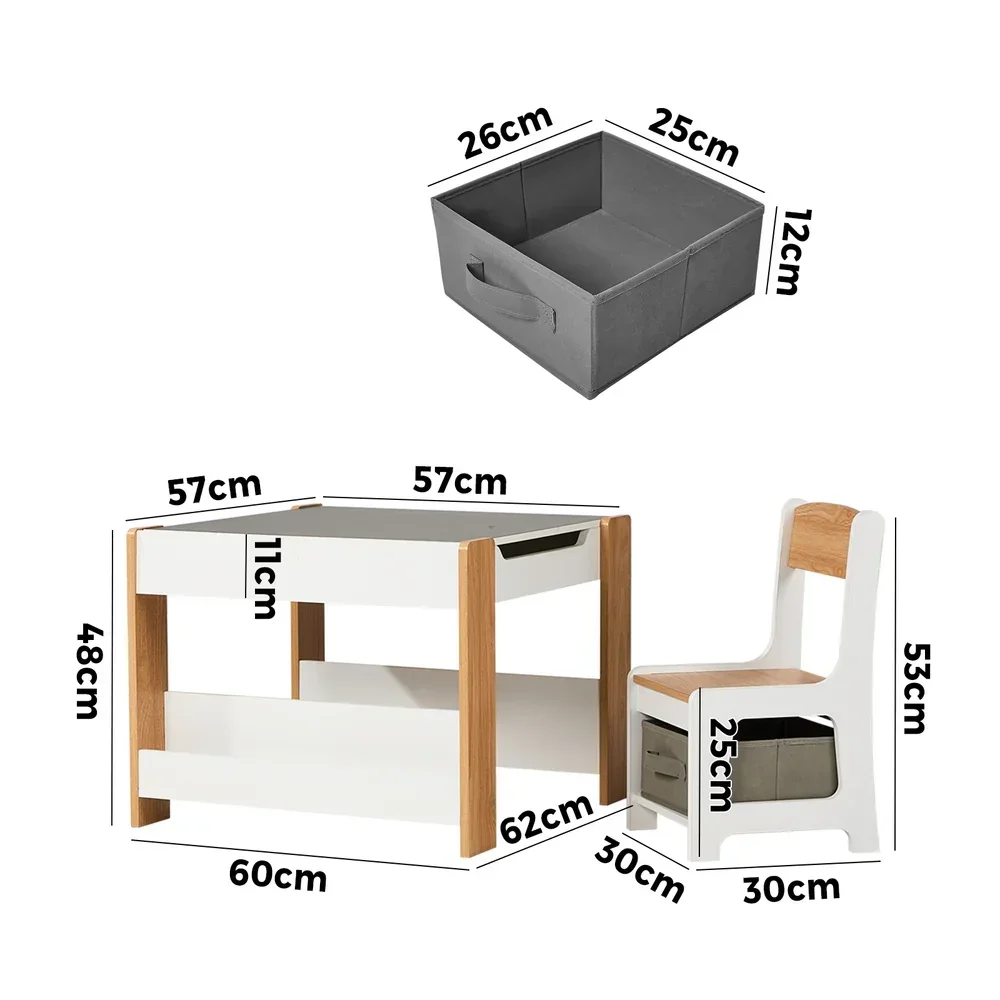 Kids Table and Chairs Set Chalkboard Toys Storage Bookshelf - Image 2