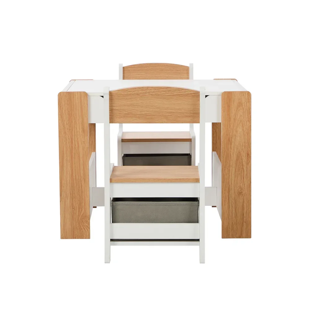 Kids Table and Chairs Set Chalkboard Toys Storage Bookshelf - Image 3