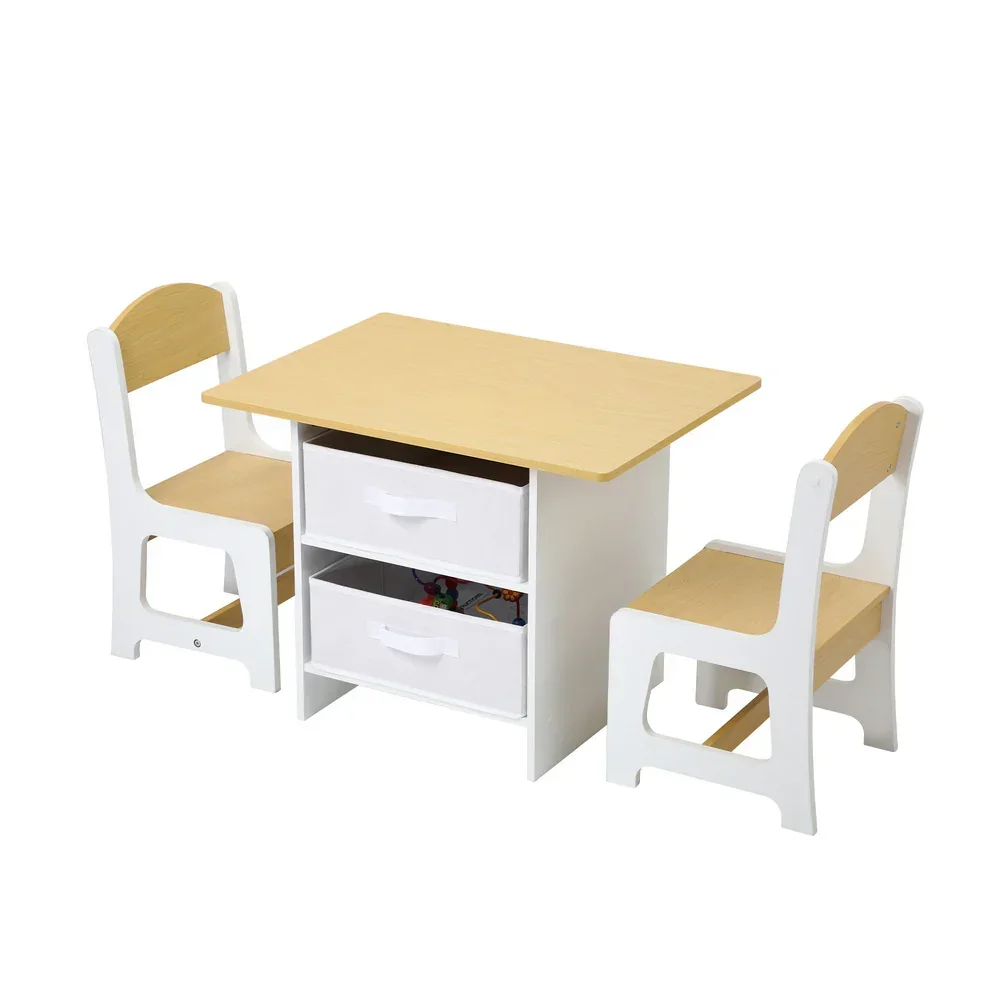 Kids Table and Chair Set with Storage Bins Wooden & White - Image 7