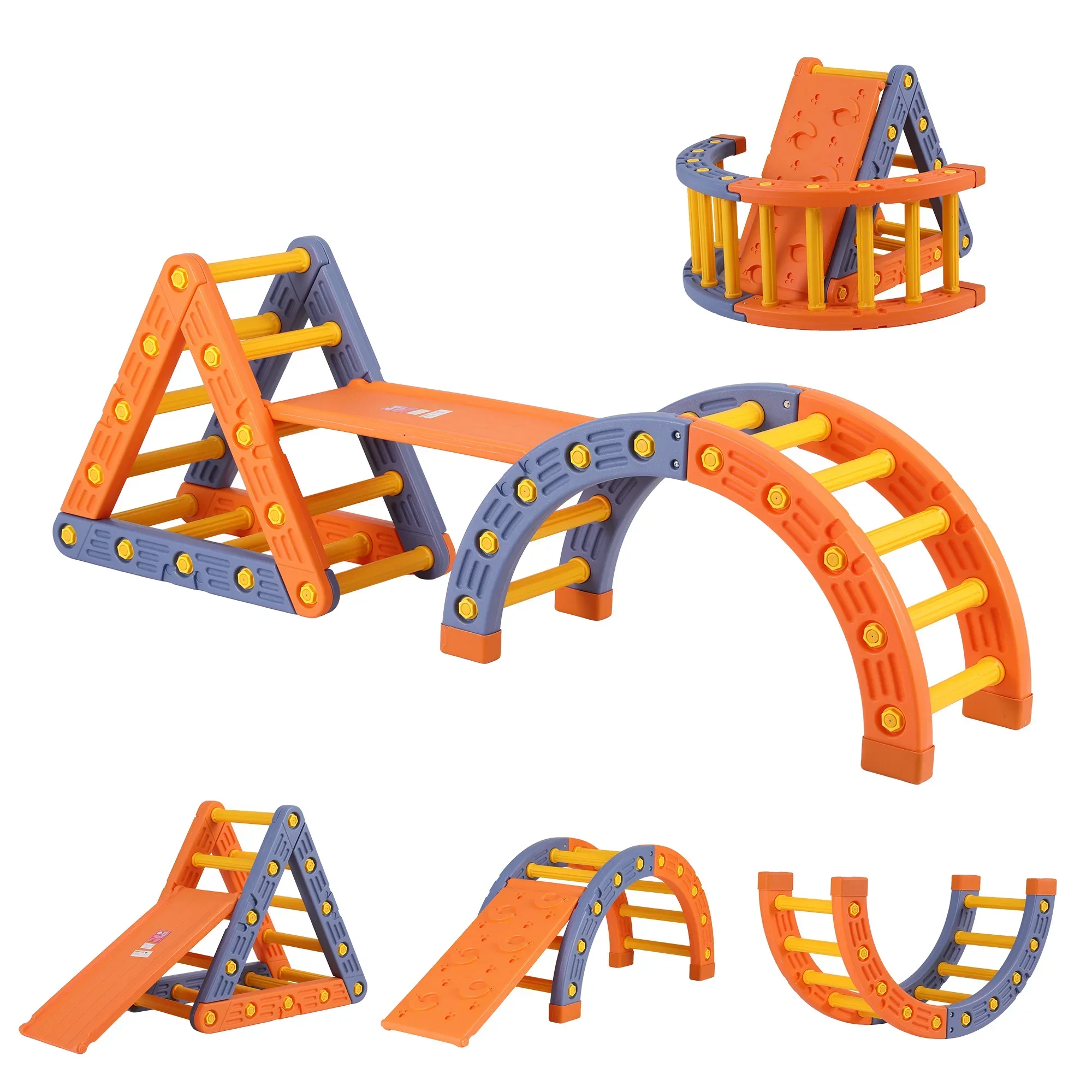 Kids Climbing Frame Set With Slide Indoor Outdoor Toddler Toys Pikler Triangle Climber With Arch - Image 2