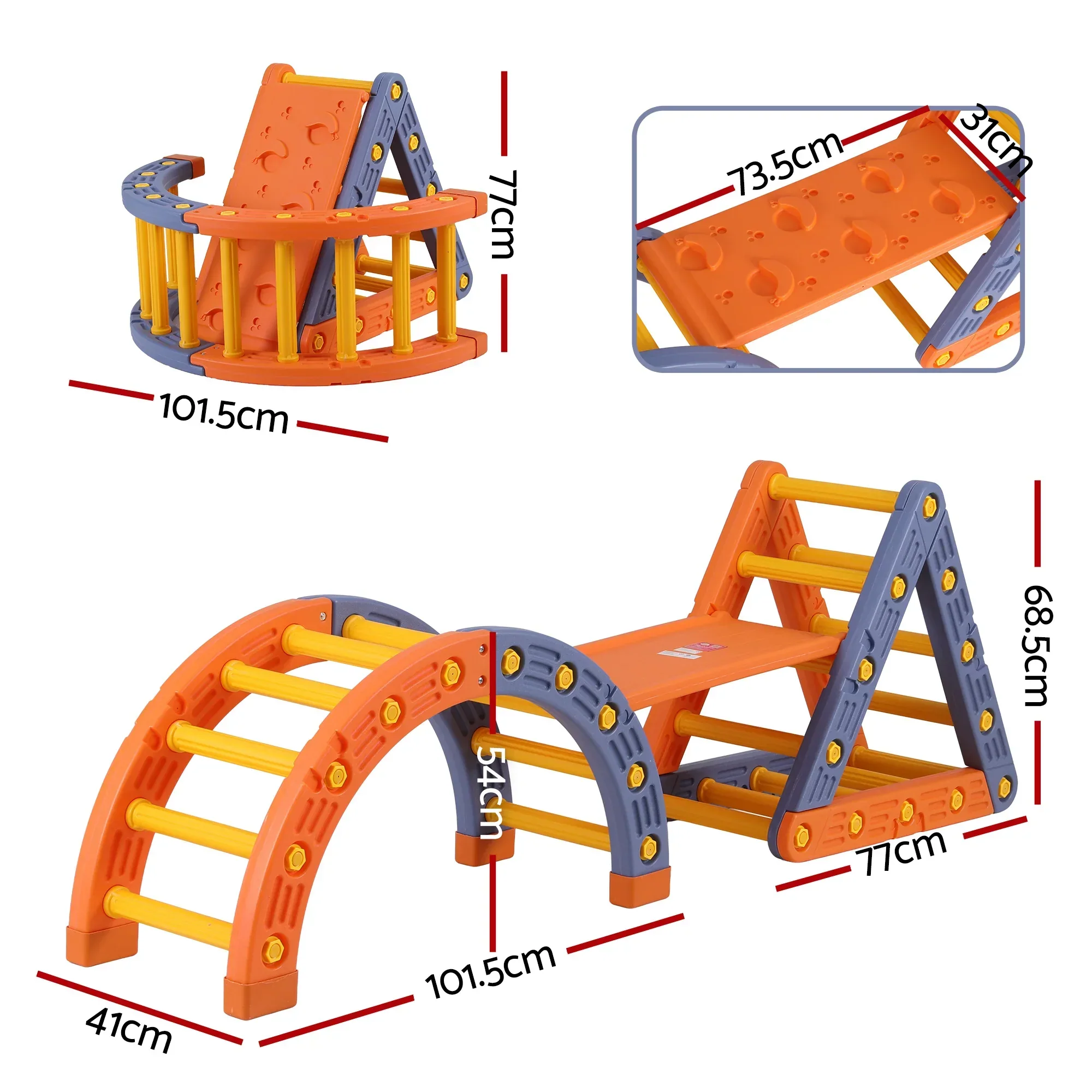 Kids Climbing Frame Set With Slide Indoor Outdoor Toddler Toys Pikler Triangle Climber With Arch - Image 3