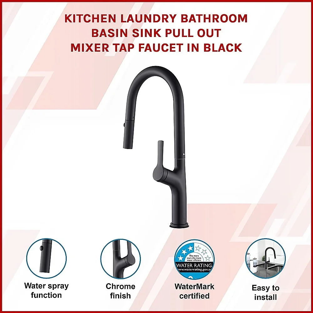 Kitchen Laundry Bathroom Basin Sink Pull Out Mixer Tap Faucet in Black - Image 3