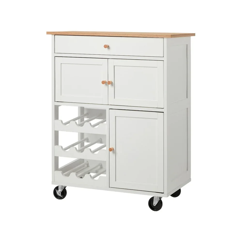 Kitchen Trolley Rolling Serving Cart Drawer w/ Wine Racks - Image 2