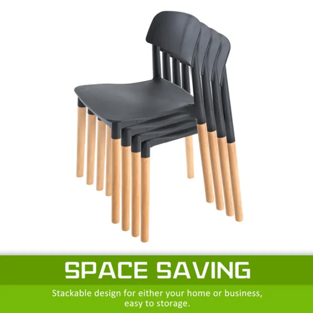 4X Retro Belloch Stackable Dining Cafe Chair BLACK - Image 9