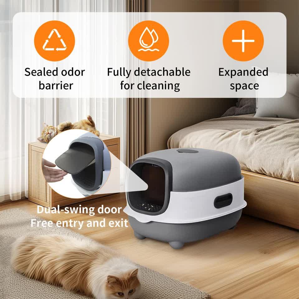 Large Capacity Enclosed Cat Litter Box with Hood and Scoop, Leak-Proof Design - Image 6