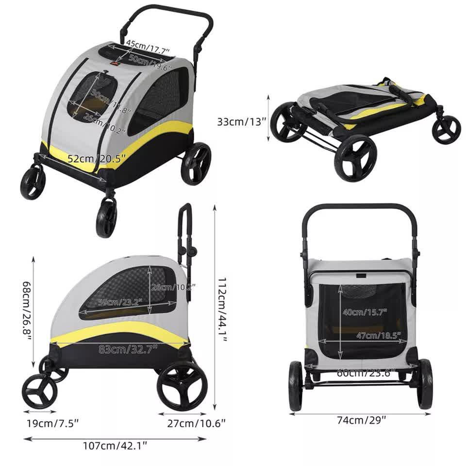 Extra Large Dog Stroller Foldable Pet Pushchair with Doors - Image 11