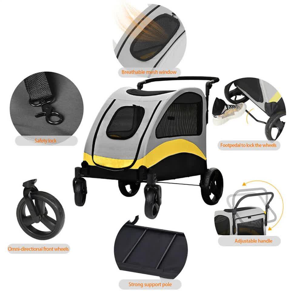 Extra Large Dog Stroller Foldable Pet Pushchair with Doors - Image 8