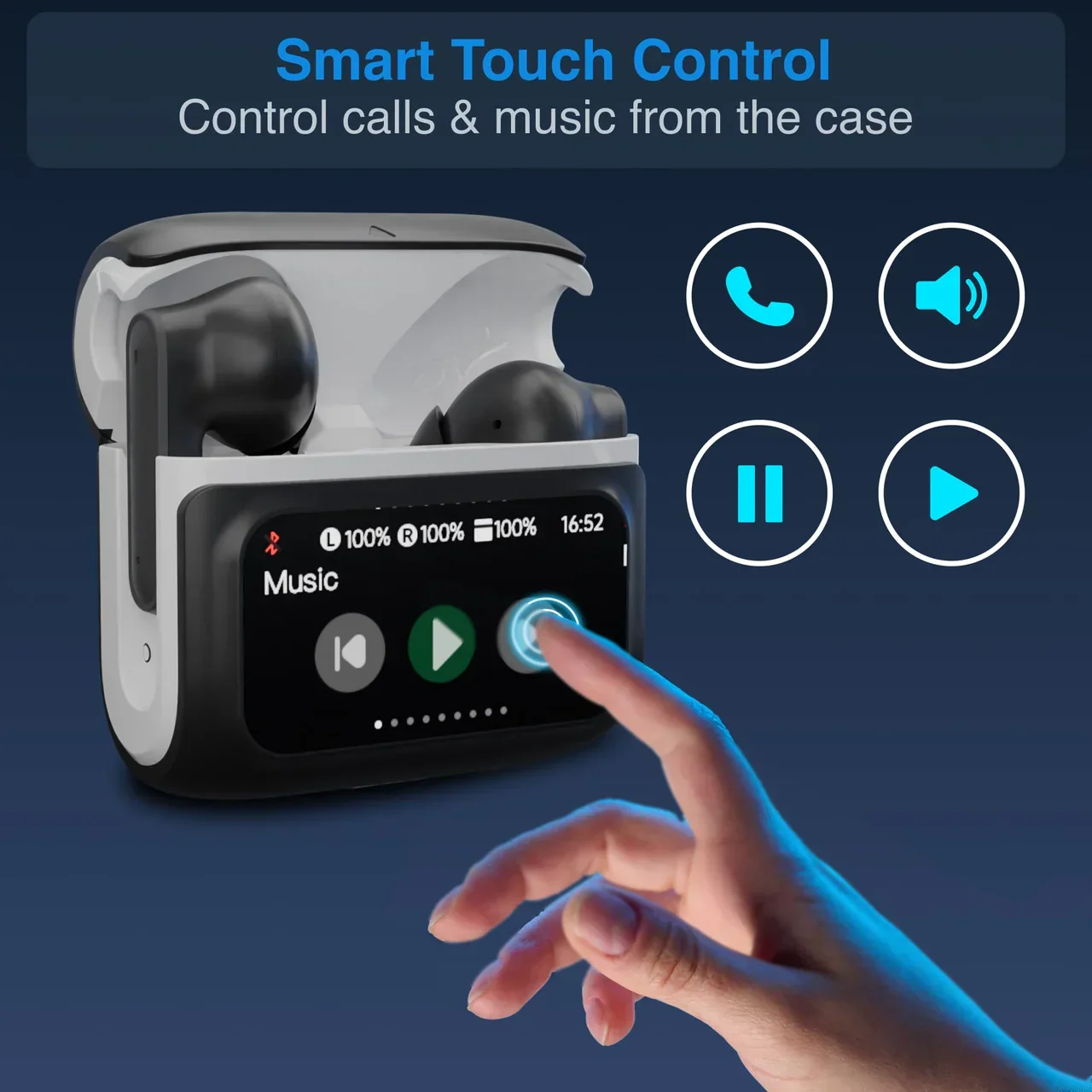 TWS Earbuds ANC with Touch Display Black - Image 3