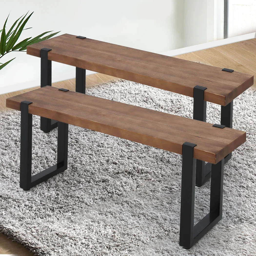 2x Dining Bench Chairs Wooden 115cm - Image 8