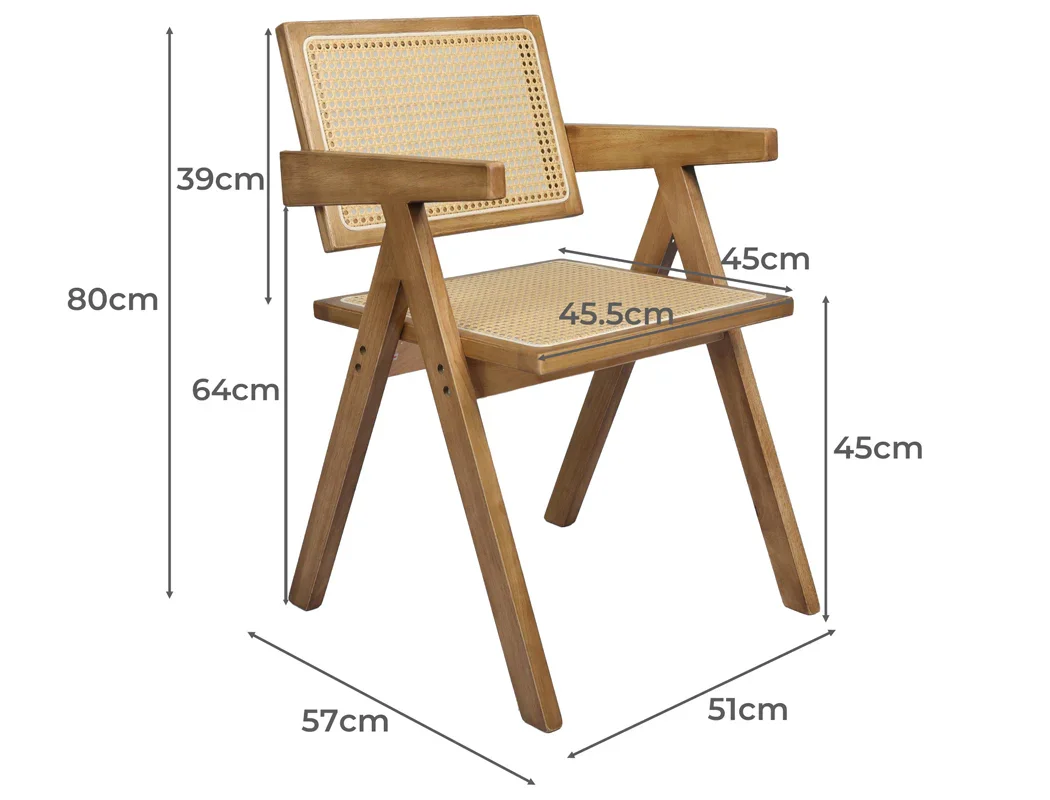 2x Dining Chair Solid Wood Rattan Natural - Image 4
