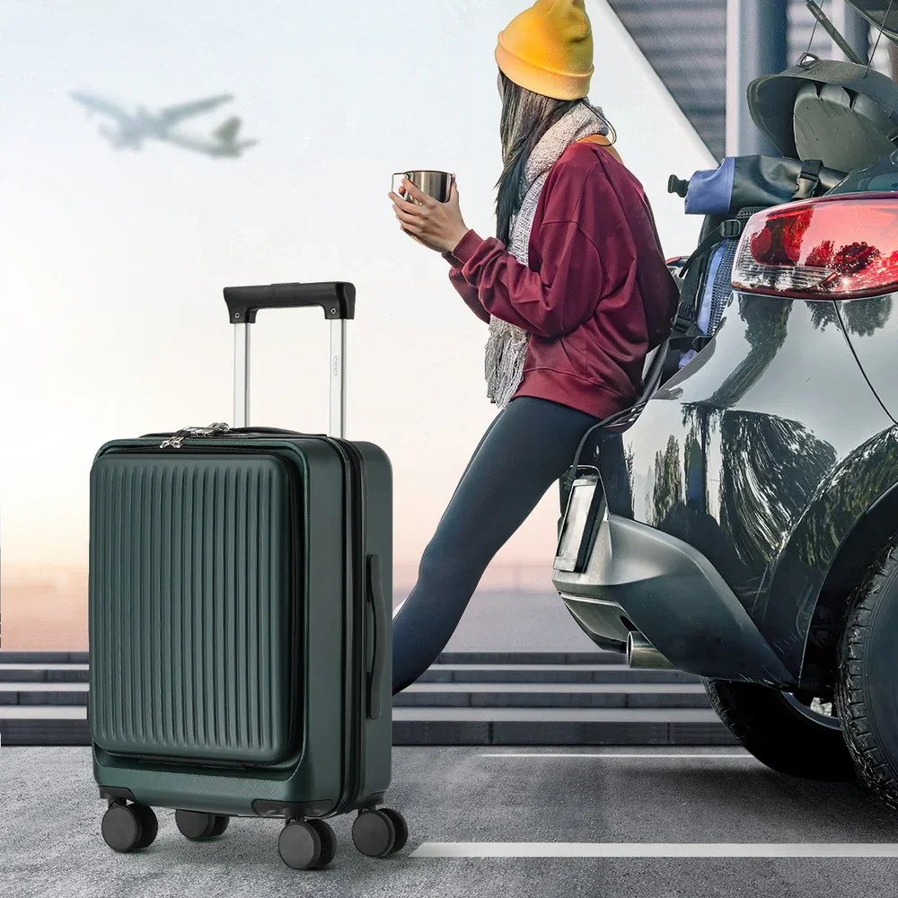 20" Luggage Suitcase Front Opening Travel Lock Hard Case Green - Image 2