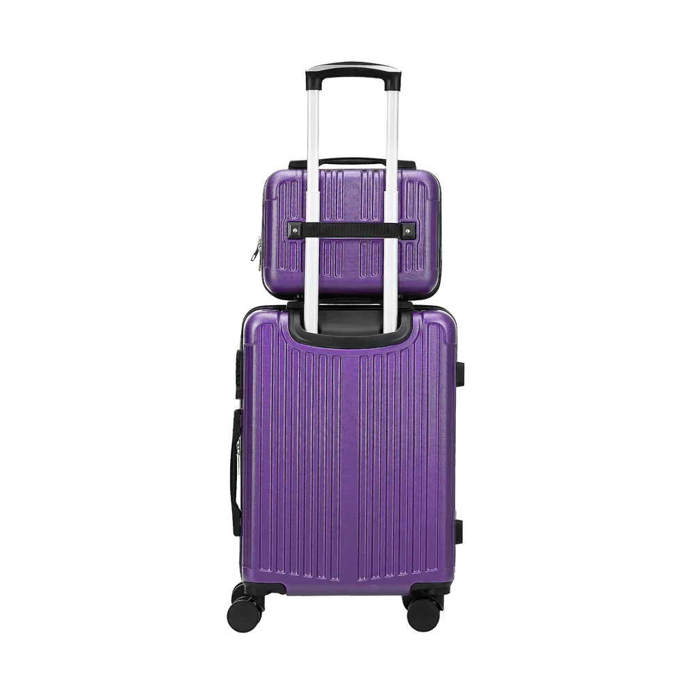 2PCS Luggage Suitcase Trolley Set Carry On TSA Hard Case Purple - Image 3