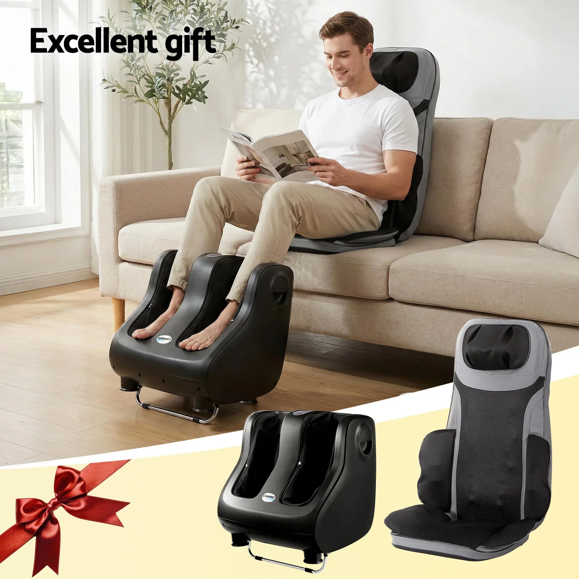 Full Back Massage Seat Cushion Heating With 360° Foot Massagers - Image 7