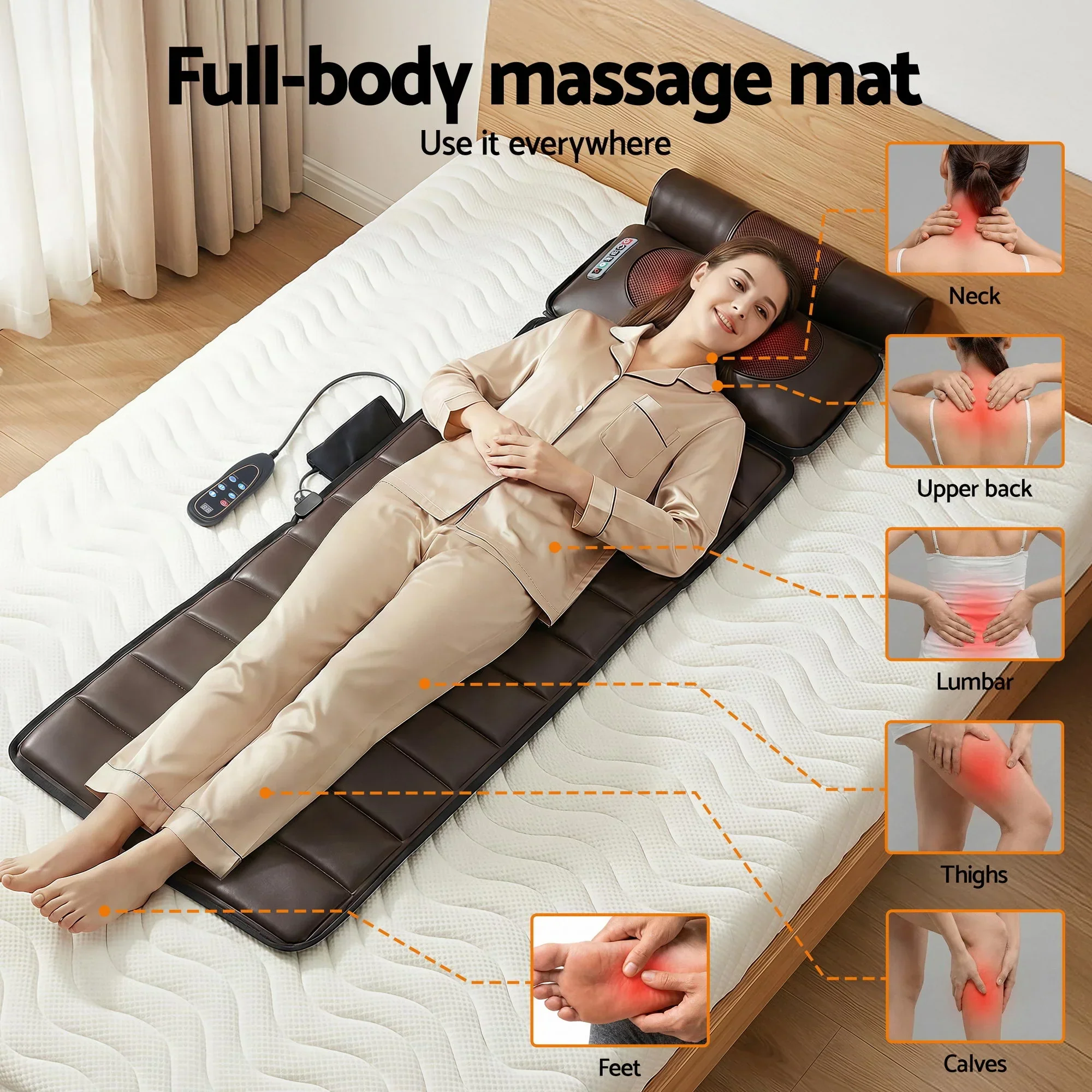 Massage Mat Kneading Neck Foot Massager Heated Vibration Airbag Mattress - Image 2