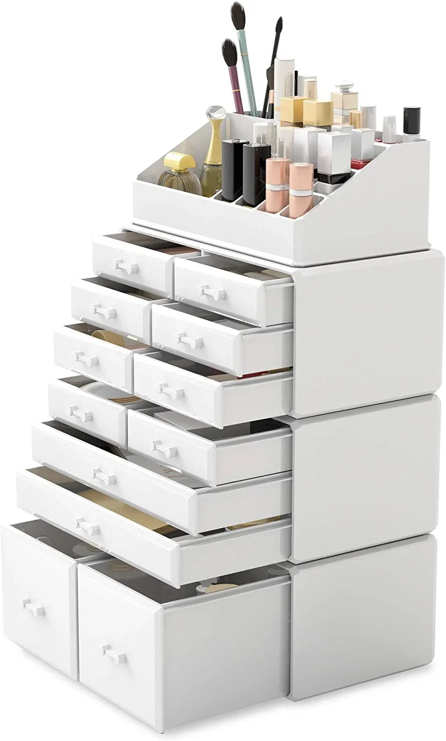 Makeup Cosmetic Organizer Storage with 12 Drawers Display Boxes White - Image 2