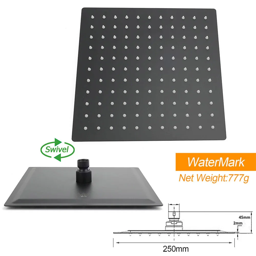 Matt Black 2in1 Set Square 10" Shower Rain Head Handheld Adjustable Silding Rail + Twin Taps - Image 26