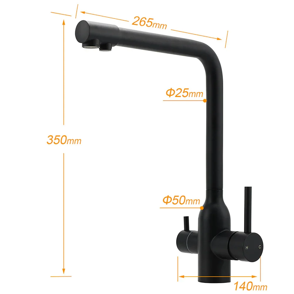 Matt Black 3 Ways Kitchen Mixer Tap Pury Water Sink Faucet 360 Swivel Spout Outlet - Image 2