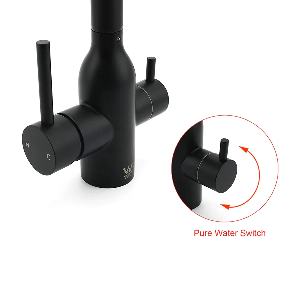Matt Black 3 Ways Kitchen Mixer Tap Pury Water Sink Faucet 360 Swivel Spout Outlet - Image 7