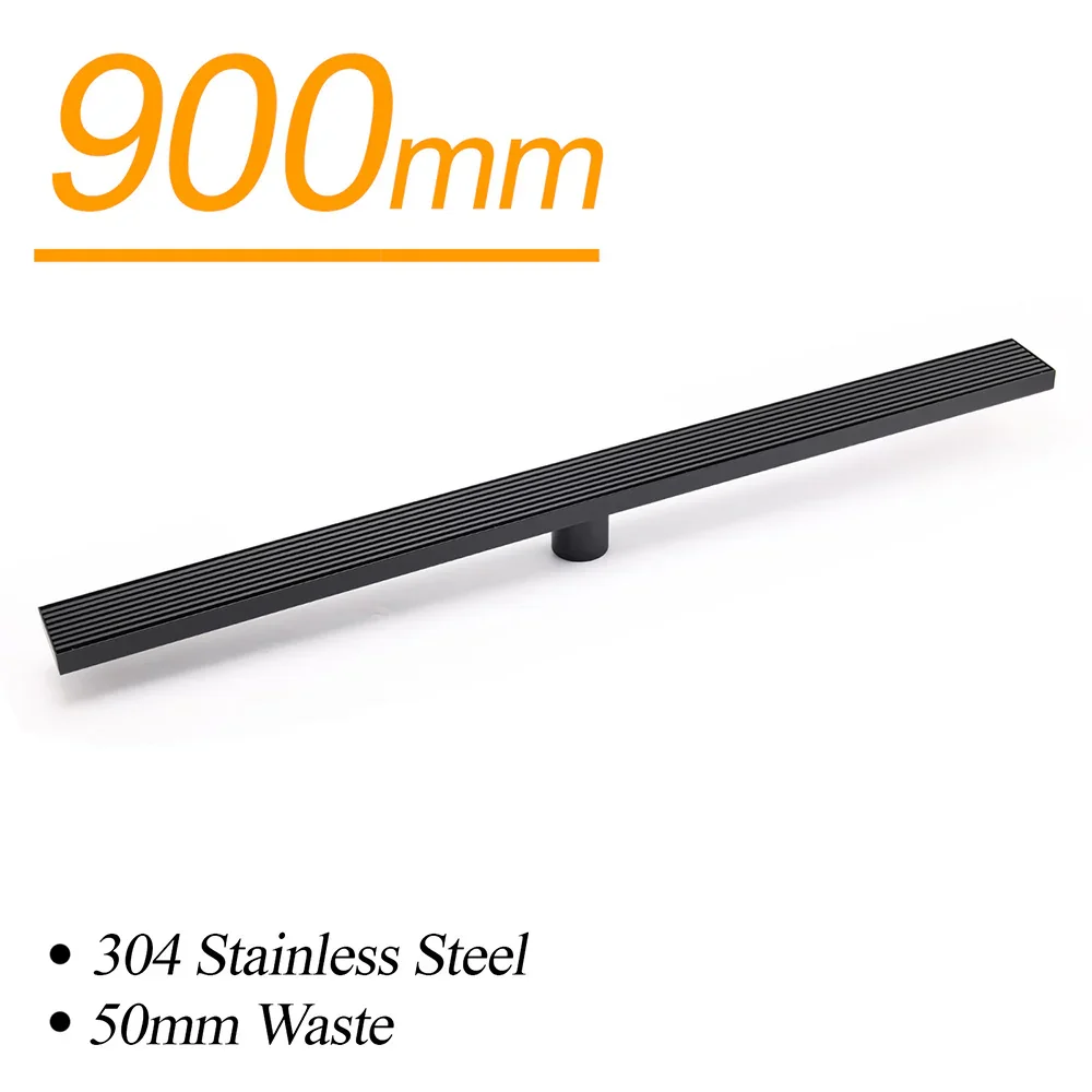 Matt Black 900mm Long Strip Fence Shower Grate Floor Drain 50mm Waste Watermark - Image 2
