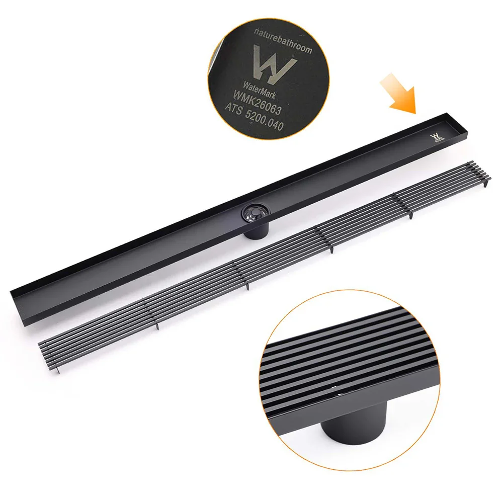 Matt Black 900mm Long Strip Fence Shower Grate Floor Drain 50mm Waste Watermark - Image 5