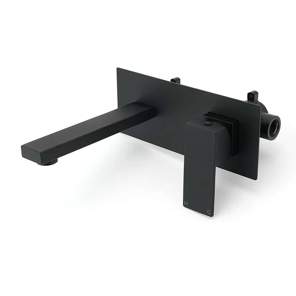 Matt Black Basin Mixer Bathroom Tub Faucet Wall Mount Tap Hot Cold Water Spout