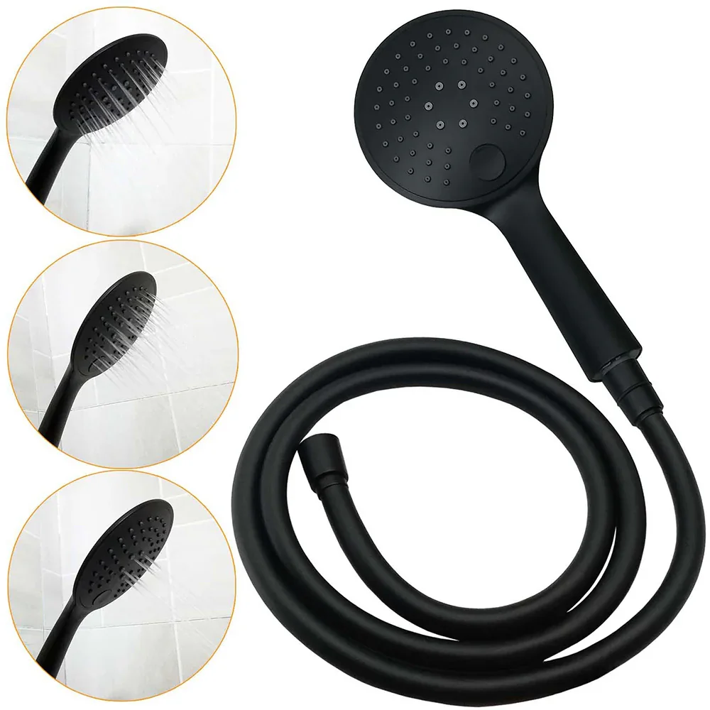 Matt Black Round 8" Shower Head Sliding Rail Arm 3 Modes Handheld Arm Dual Set + Taps - Image 7